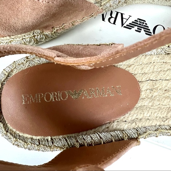 Emporio Armani Womens 40 Jute Espadrilles Flats Ankle Strap Tan New in Box Spain - Picture 7 of 8